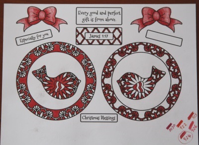 coloring christmas bird decoration from delightfulpaths.com