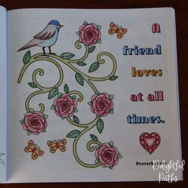 Proverbs adult coloring book from Delightful Paths Proverbs 17:17 NASB
