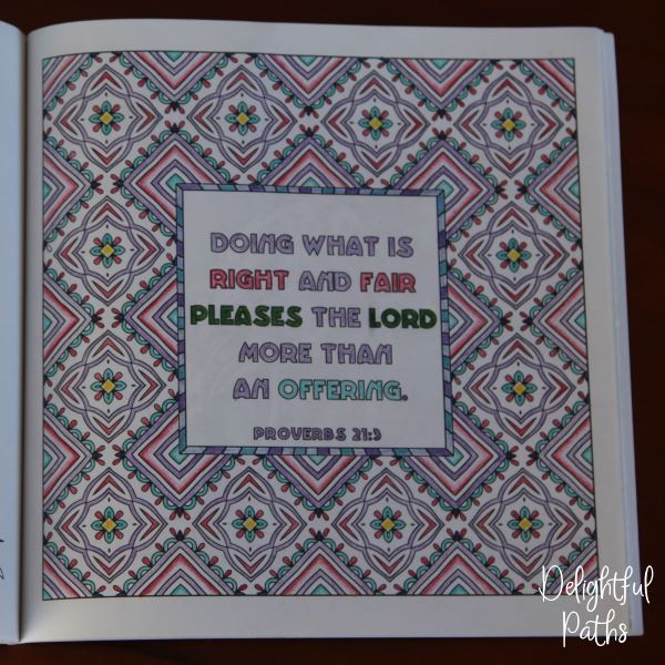 Proverbs adult coloring book from Delightful Paths Proverbs 21:3 CEV