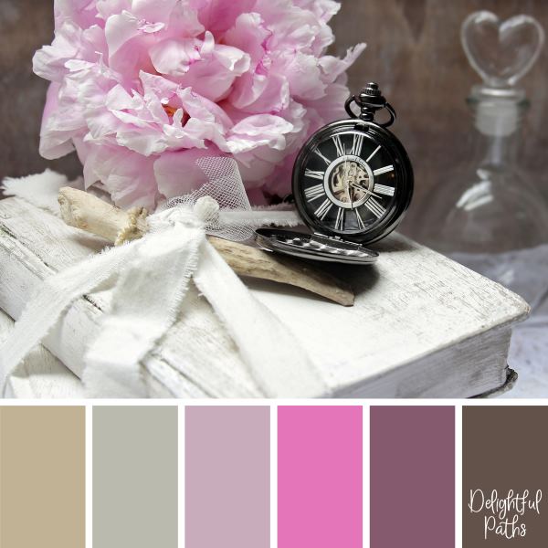 Book, Flower, and Fob Watch Vignette - shabby chic color palette