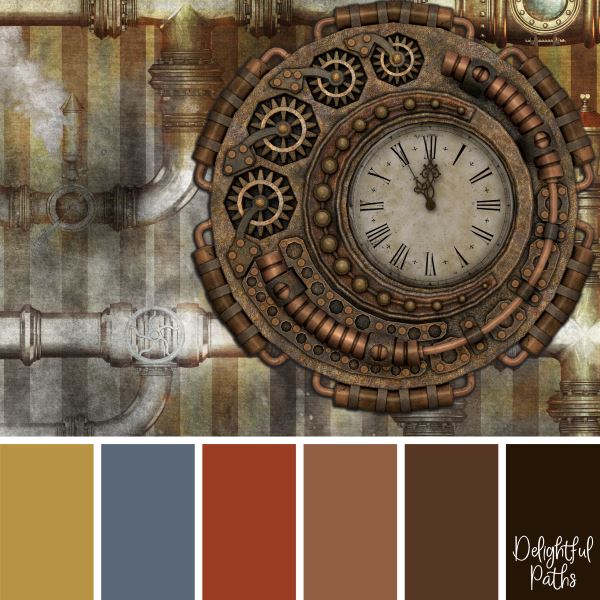 Roman Numeral Clock with Brass Pipes steampunk color palette DelightfulPaths.com