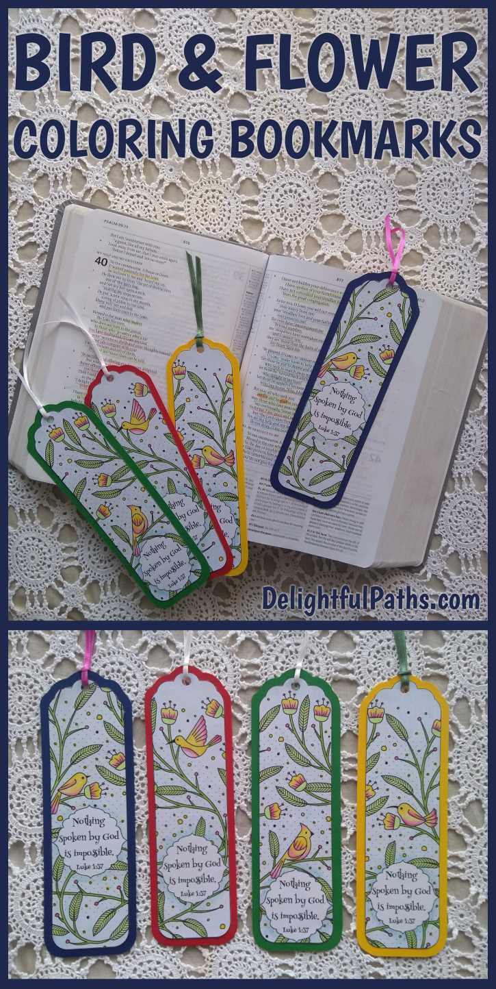 Bird and Flower Bible Verse Coloring Bookmarks with FREE coloring template DelightfulPaths