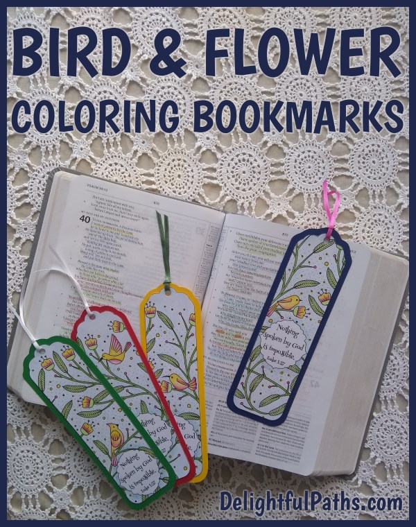 Bird and Flower Coloring Bookmarks DelightfulPaths