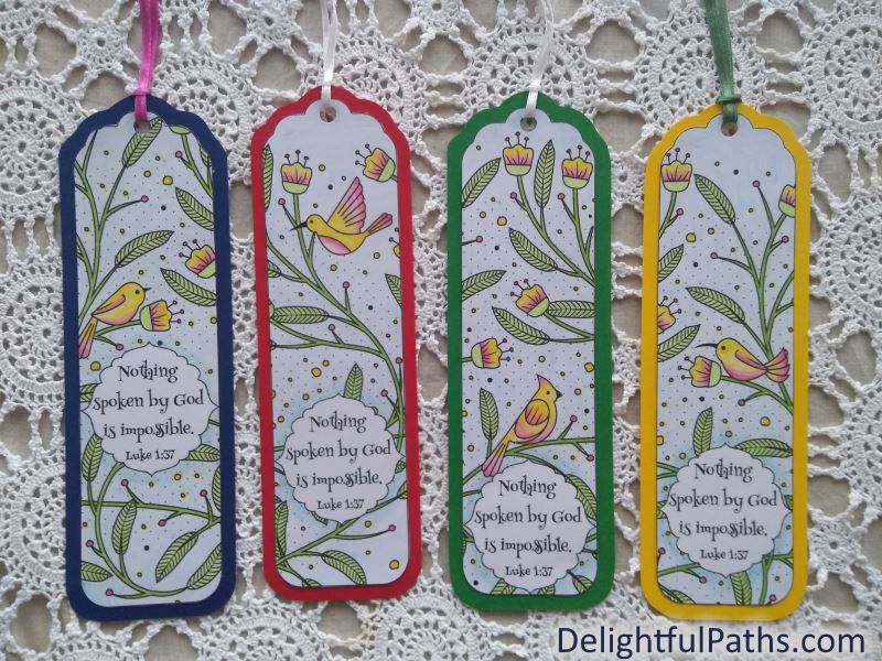 Bird and Flower Coloring Bookmarks DelightfulPaths