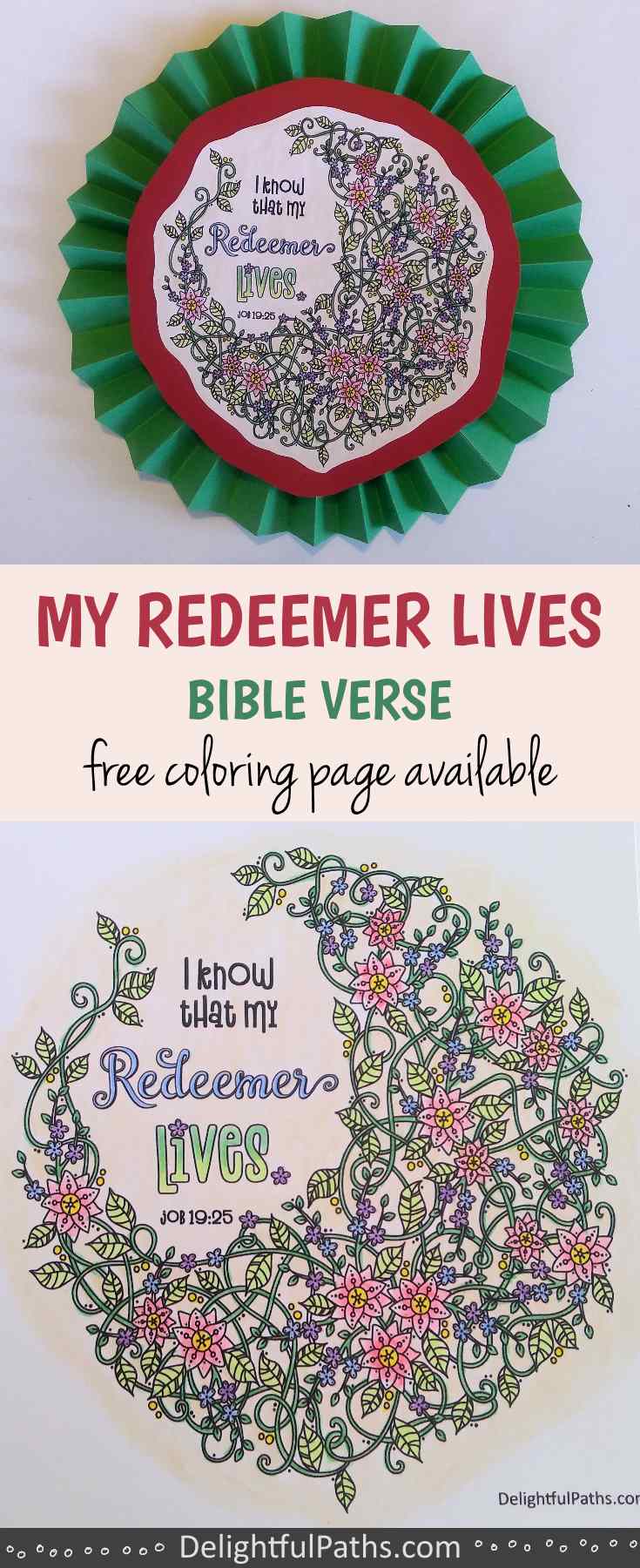 free printable my redeemer lives Bible verse coloring page DelightfulPaths