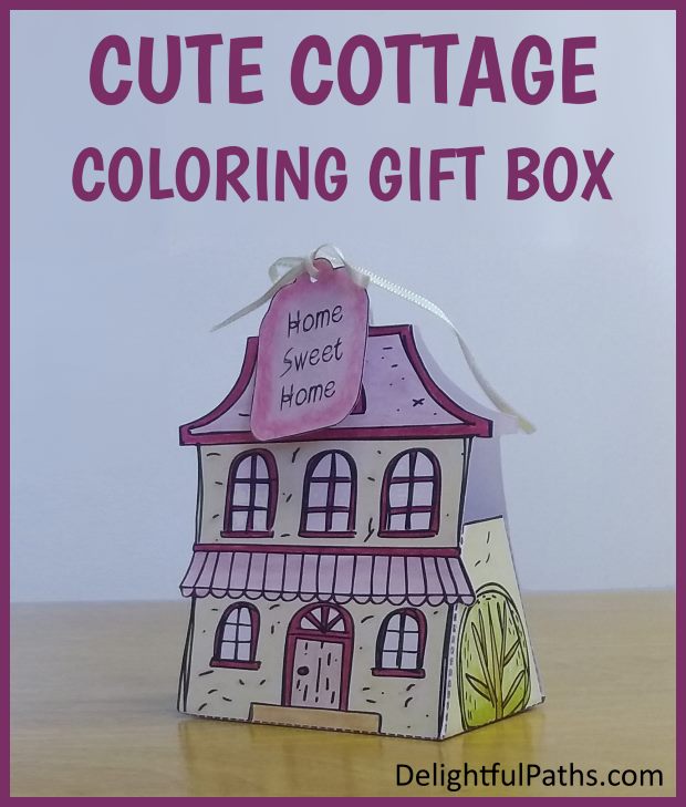 cute cottage coloring gift box with free coloring page DelightfulPaths