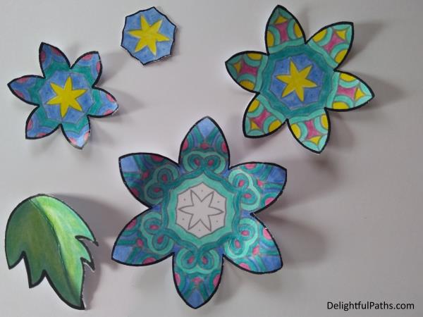 3D flower in vase coloring card Php 1-3 elements shaped DelightfulPaths