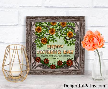 Forest flowers Proverbs 31 mothers day coloring page free printable in frame DelightfulPaths
