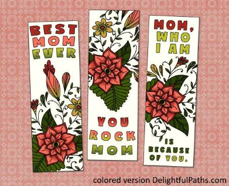 Mothers Day Printable Coloring Craft - bookmarks from lovepapercrafts DelightfulPaths