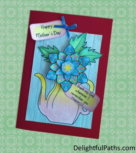 Mothers Day Printable Coloring Craft - card from DelightfulPaths