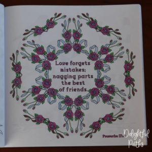 Proverbs adult coloring book from Delightful Paths Proverbs 17:9 NLT