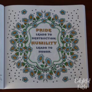 Proverbs adult coloring book from Delightful Paths Proverbs 18:12 CEV