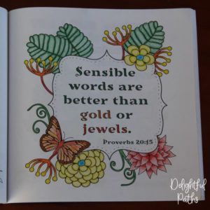 Proverbs adult coloring book from Delightful Paths Proverbs 20:15 CEV