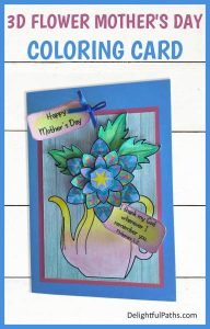 3D flower in vase mothers day coloring card Php 1-3 picture DelightfulPaths