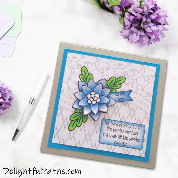 How to make an easy coloring handmade card with 3D flower from free printable. Click here for template and tutorial #coloringforadults #coloringpages #papercraft #printable #handmade