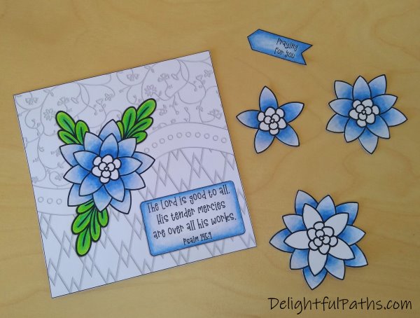 Psalm 145 easy 3D flower card coloring page cut out elements DelightfulPaths