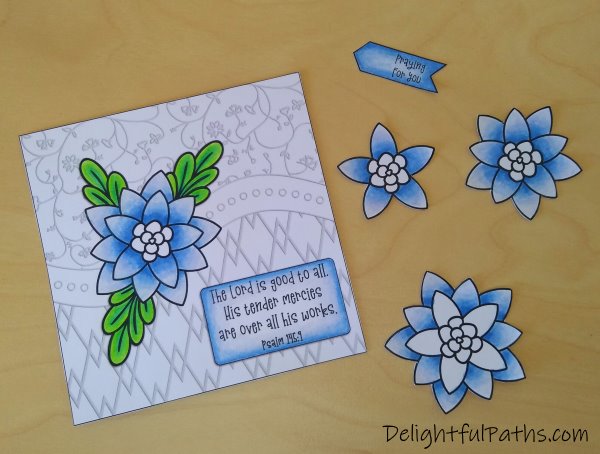 Psalm 145 Easy 3D Flower Card Coloring Page - Delightful Paths