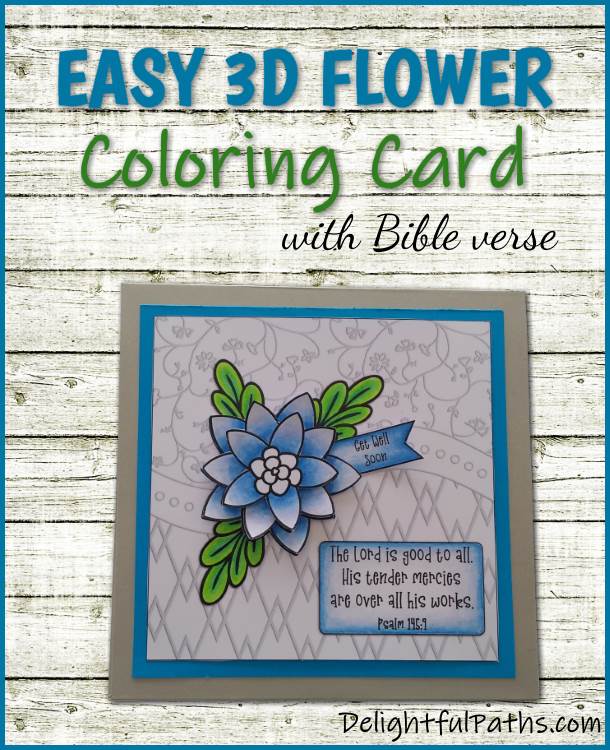 How to make an easy coloring handmade card with 3D flower from free printable. Click here for template and tutorial #coloringforadults #coloringpages #papercraft #printable #handmade