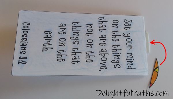 Things above Bible verse coloring magnetic bookmarks attach top back section DelighfulPaths