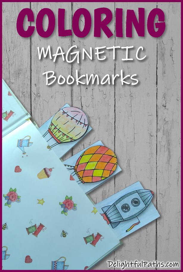 How to make DIY coloring magnetic bookmarks from printables. Click here for template and tutorial #coloringforadults #coloringpages #bookmarks #papercraft #printable