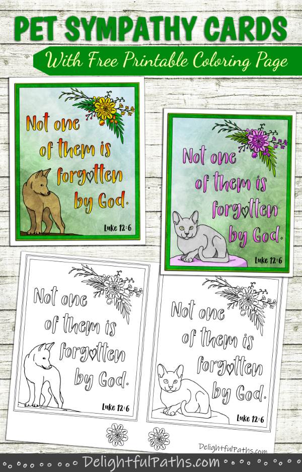 Make handmade coloring printable pet sympathy cards from DelightfulPaths. Click here for free printable #coloringforadults #coloringpages #papercraft #printable