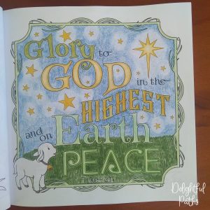 Christmas adult coloring book from Delightful Paths Luke 2-14b