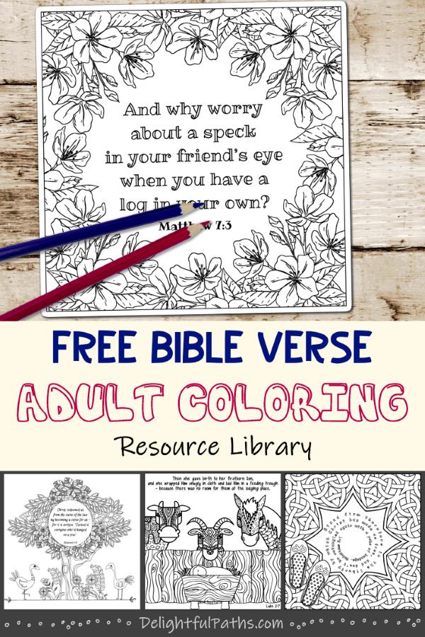 Gain access to a bunch of free Bible Adult Coloring Pages DelightfulPaths #coloringpages #printables #freeprintable #bookmarks #cards #craft