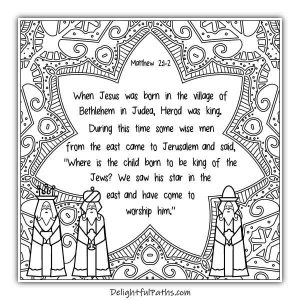 Download this free Christmas adult Bible coloring page Matthew 2:1-2 from Delightful Paths #freeprintables #coloringpages #bibleverse #adultcoloringpages