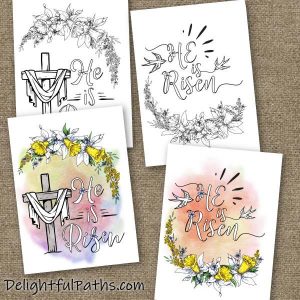 He is risen free printable Easter cards from DelightfulPaths