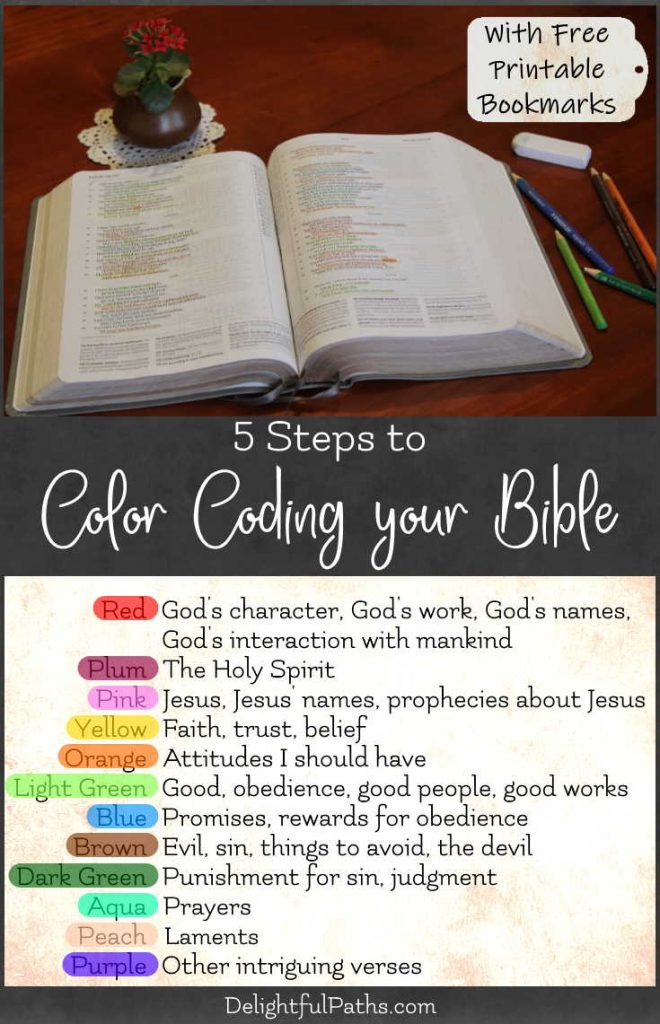 5 steps to color coding your bible with free printable bookmarks delightful paths